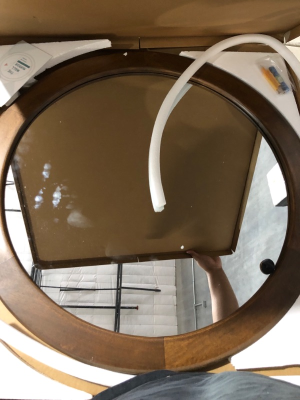 Photo 3 of (minor damage) CULER Round Mirrors 30 Inch,Wood Vanity Wall Rustic Mirror with Walnut Frame