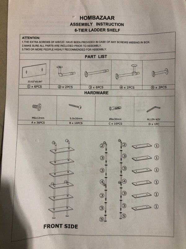 Photo 3 of (incomplete)(sold for parts only) HOMBAZAAR Industrial Bookshelf, 6-Tier Industrial Pipe Bookshelf