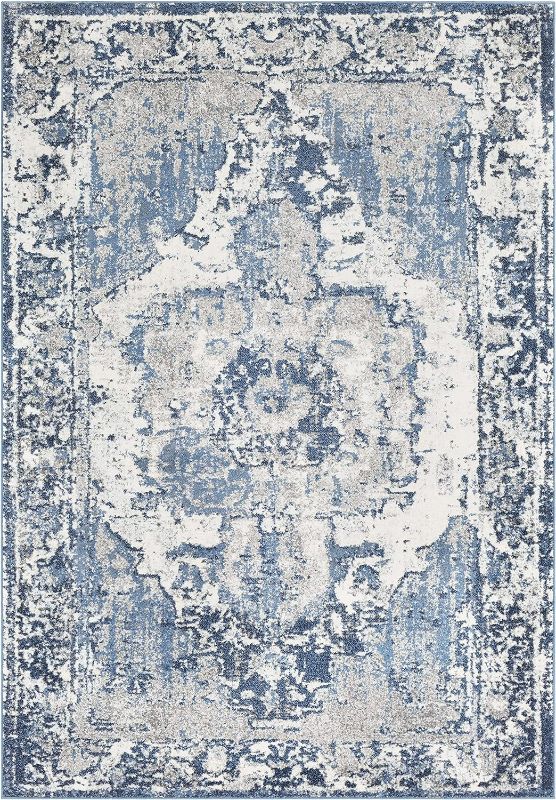 Photo 1 of (Similar to Stock Photo) Mark&Day Area Rugs, 5x7 Bowen Traditional Navy/Dark Blue Area Rug, White Dark Blue Carpet for Living Room, Bedroom or Kitchen (5'3" x 7'3")
