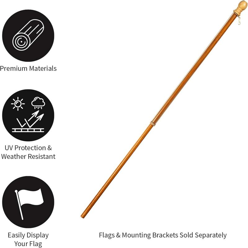 Photo 1 of ** POLE ONLY MISSING WALL MOUNT**
Evergreen Solid Wood 56" Flag Pole | Single Holder Ring Clip and Spinning Anti-Wrap Tube 