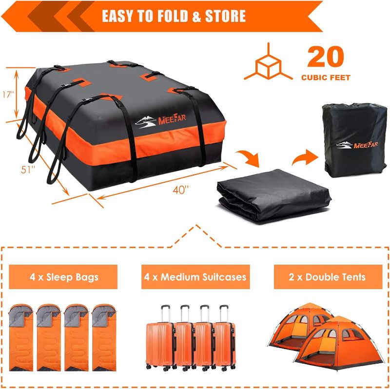 Photo 4 of (READ FULL POST) MeeFar Car Roof Bag XBEEK Rooftop top Cargo Carrier Bag 20 Cubic feet Waterproof for All Cars with/without Rack, includes Anti-Slip Mat, 10 Reinforced Straps, 6 Door Hooks, Luggage Lock
