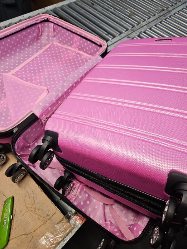 Photo 4 of **MINOR DAMAGE**READ NOTES**
Rockland Melbourne Hardside Expandable Spinner Wheel Luggage, Pink, 3-Piece Set (20/24/28)