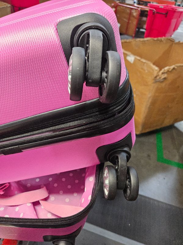 Photo 2 of **MINOR DAMAGE**READ NOTES**
Rockland Melbourne Hardside Expandable Spinner Wheel Luggage, Pink, 3-Piece Set (20/24/28)