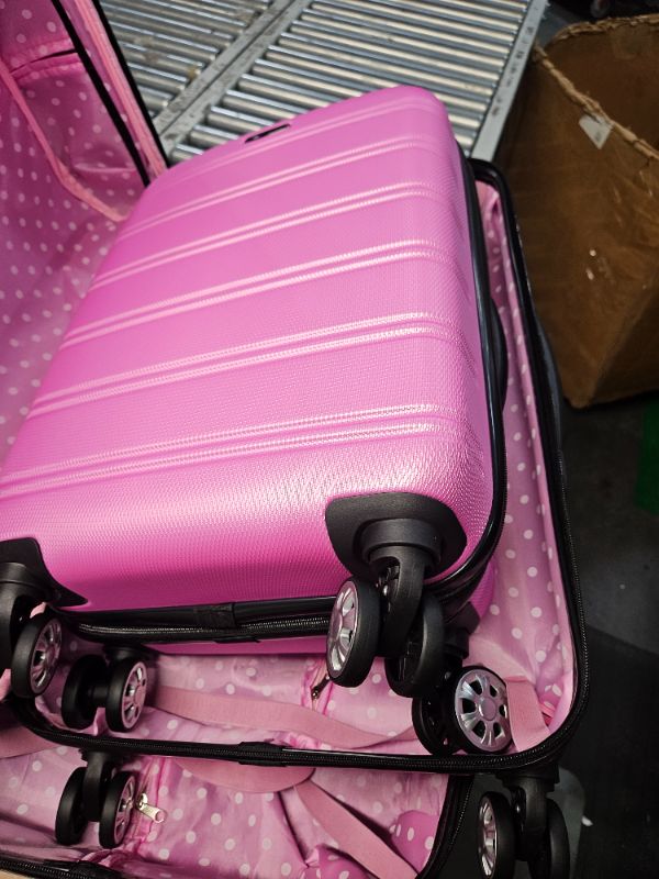 Photo 3 of **MINOR DAMAGE**READ NOTES**
Rockland Melbourne Hardside Expandable Spinner Wheel Luggage, Pink, 3-Piece Set (20/24/28)