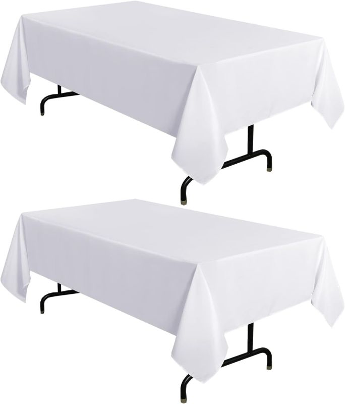 Photo 1 of **APPEARS USED**
2 Pack White Tablecloth 60 x 102 Inch Polyester Table Cloth for 6 Foot Rectangle Tables