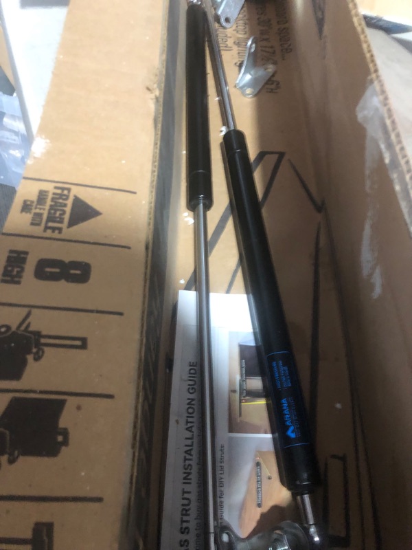 Photo 3 of 23 inch 200 LB Gas Prop Struts Shocks with L Mounting Brackets, 23" 889 N Lift-Support Gas Springs for Heavy Duty Murphy Bed Large Outdoor Box Lid Trap Door Floor Hatch (Super Strong), 2Pcs Set ARANA 200LB