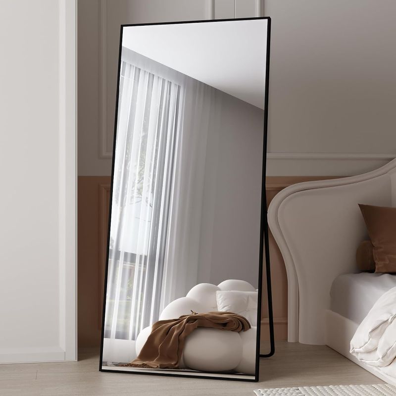 Photo 1 of ***DAMAGED - CORNER SLIGHTLY DAMAGED - SEE PICTURES***
LFT HUIMEI2Y Full Length Floor Mirror with Standing Holder, 65"x22" Black Aluminum Body Mirror, Rectangle Mirror, Hanging Mirror