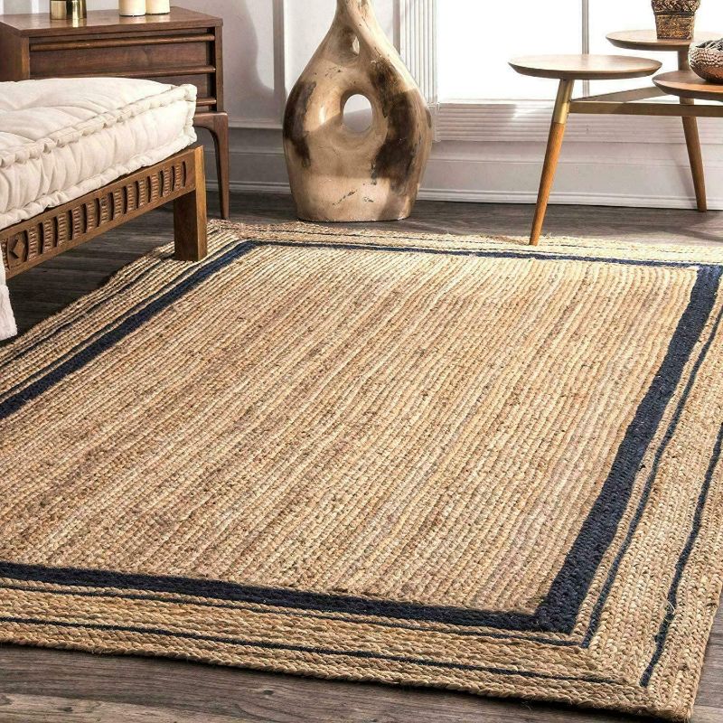 Photo 1 of Agro Richer Black Border Beige Color Rectangle Natural Jute Area Rugs for Living, Carpet for Kitchen outdoor & Indoor (6x9" Feet)