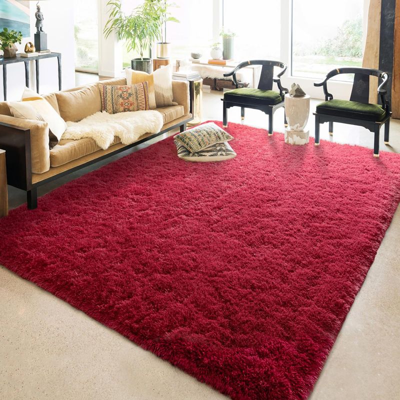 Photo 1 of (STOCK PHOTO FOR SAMPLE ONLY) - Chicrug Wine Red Fluffy Area Rugs for Living Room Bedroom,4x6 Feet Large Area