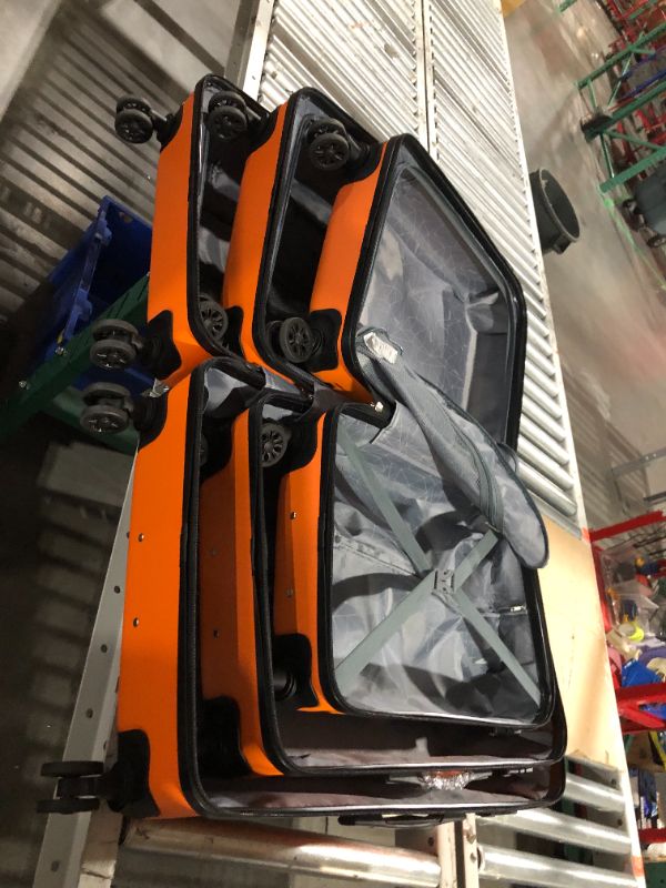 Photo 2 of ***DAMAGED - SCUFFED AND SCRAPED - ZIPPER BROKEN - SEE PICTURES - NO PACKAGING***
AnyZip Luggage Sets 3 Piece PC 20 24 28 Inch ORANGE  3 Piece Set