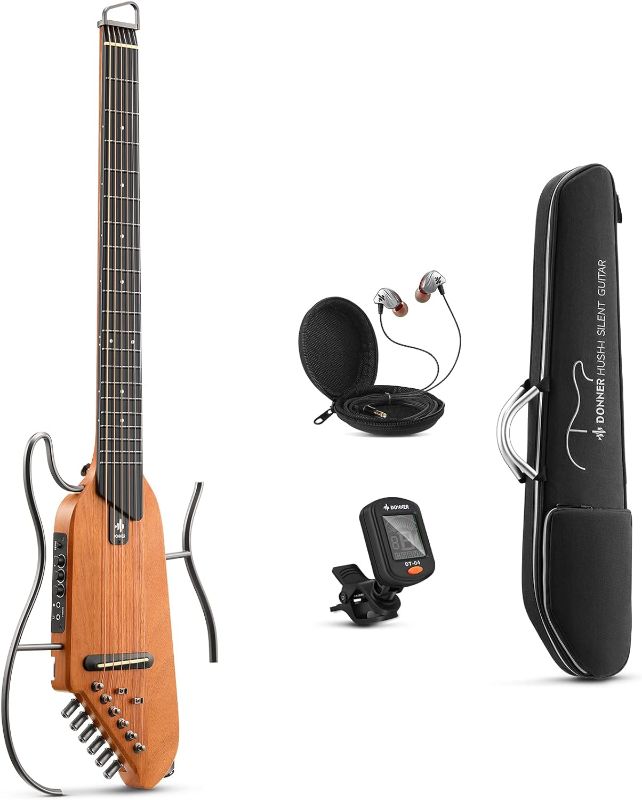 Photo 1 of Donner HUSH-I Guitar For Travel - Portable Ultra-Light and Quiet Performance Headless Acoustic-Electric Guitar, Mahogany Body with Removable Frames, Gig Bag