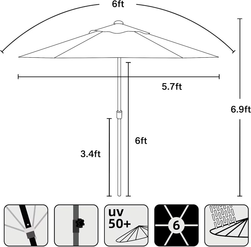 Photo 3 of (NON-REFUNDABLE) AMMSUN Patio Umbrella Market Table Umbrella 6.5 ft Tilt Steel Pole UPF50+ Protection, Great for Outdoor Garden Backyard (Beige)