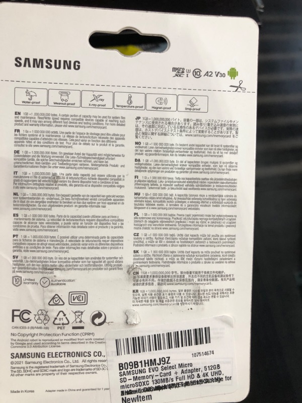 Photo 2 of *DAMAGED PACKAGING**SAMSUNG EVO Select Micro SD-Memory-Card + Adapter, 512GB microSDXC 130MB/s Full HD & 4K UHD, UHS-I, U3, A2, V30, Expanded Storage for Android Smartphones, Tablets, Nintendo-Switch (MB-ME512KA/AM)