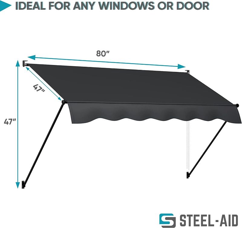 Photo 3 of (NON-REFUNDABLE) STEELAID Manual Retractable Awning | 80” Screw-in Outdoor Sun Shade | Adjustable Pergola Shade Cover w/ UV Protection| 100% Polyester Waterproof  80 Inch