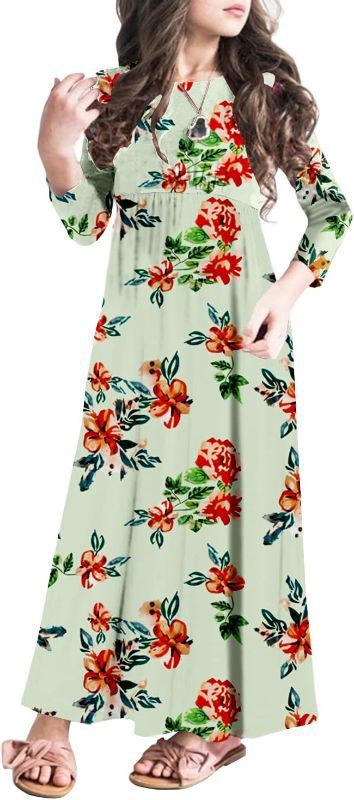 Photo 1 of MITILLY Girls 3/4 Sleeve Pleated Casual Swing Long Maxi Dress with Pockets 6-12 Years, Large 