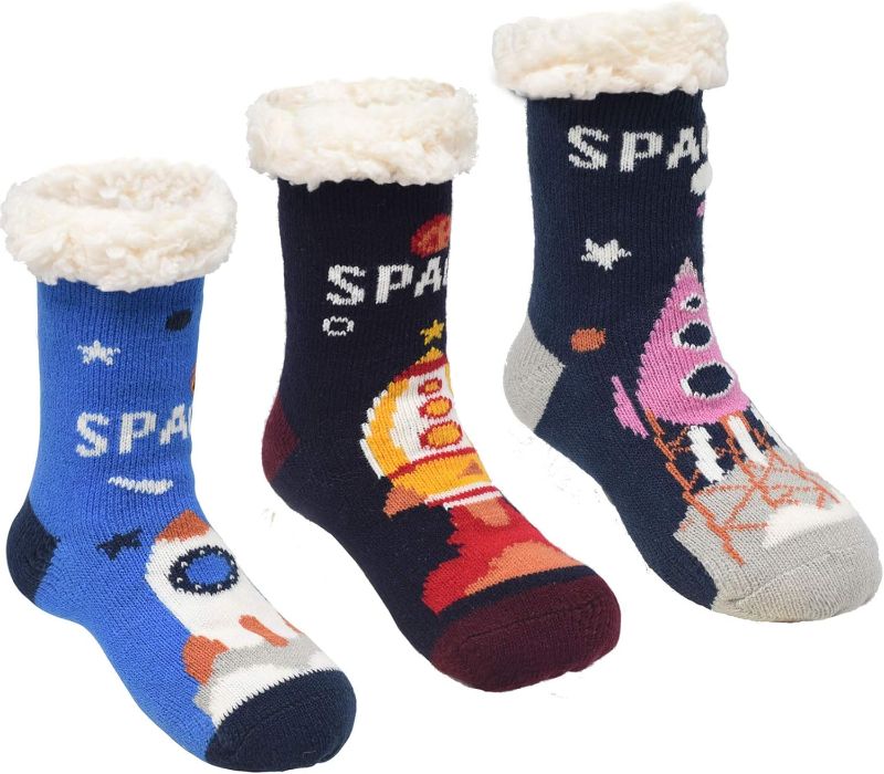 Photo 1 of FENELY 3 Pairs Winter Kids Fuzzy Slipper Socks 4-6 