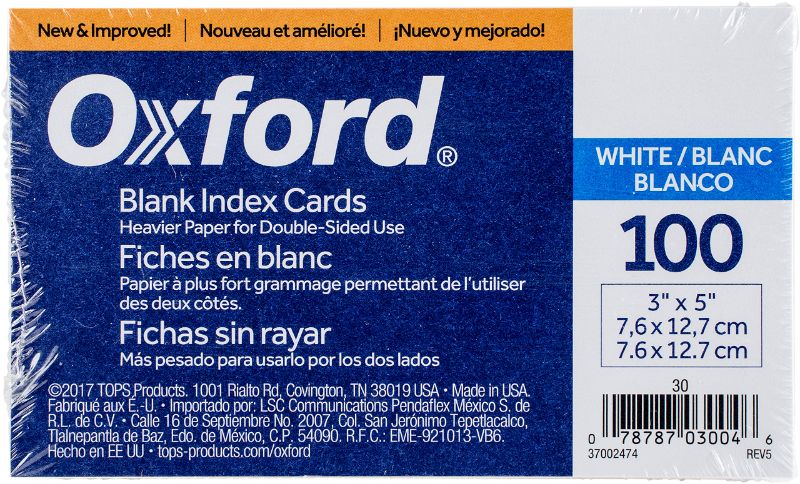 Photo 1 of ***NONREFUNDABLE 2 PACK BUNDLE***
Oxford Index Cards 3"X5" 100/Pkg-Blank White