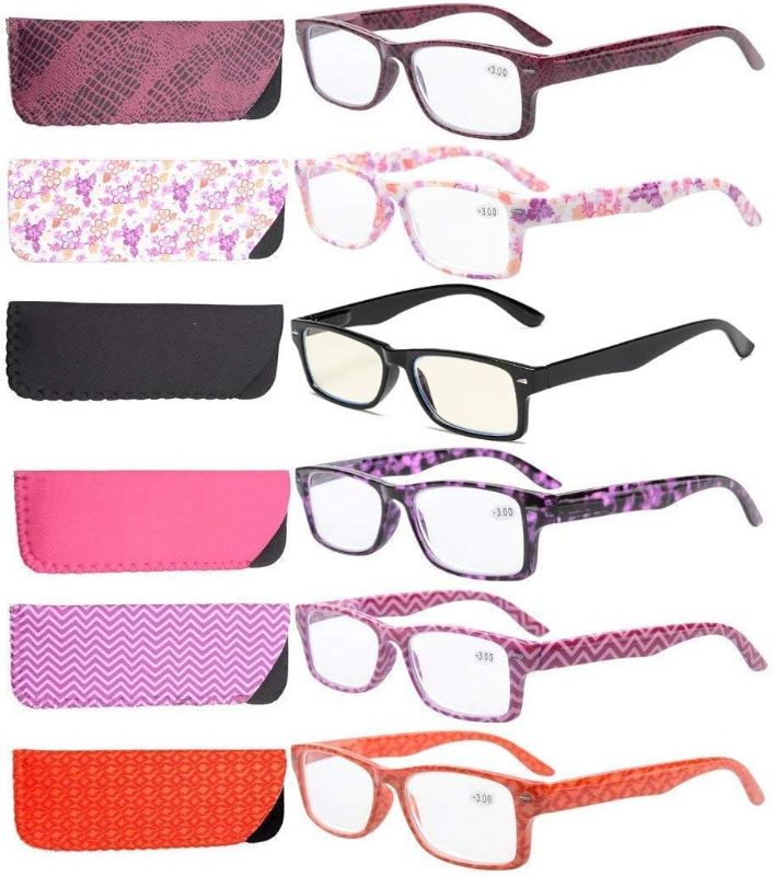 Photo 1 of Eyekepper 6-Pack Spring Hinges Patterned Rectangular Reading Glasses Include Computer Readers Women 3.5x