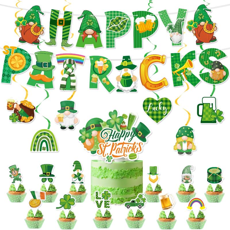 Photo 1 of ***NONREFUNDABLE 2 PACK BUNDLE***
Happy St. Patrick's Day Banner Set, Lucky Hanging Swirls and Cupcake Toppers