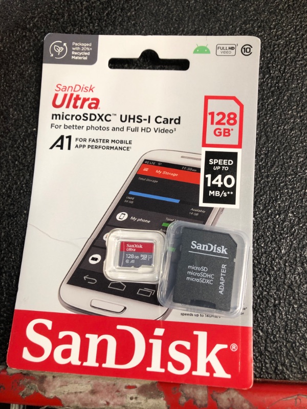 Photo 2 of SanDisk 128GB Ultra microSDXC UHS-I Memory Card with Adapter - 120MB/s, C10, U1, Full HD, A1, Micro SD Card - SDSQUA4-128G-GN6MA