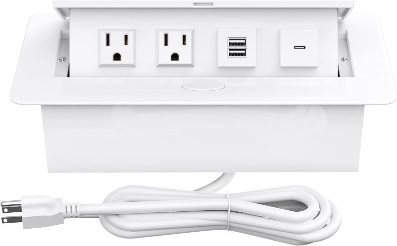 Photo 1 of Pop Up Outlets with PD 30W USB Ports, Recessed Hidden Countertop Outlet Connectivity Box, Conference Table Power Hub Power Strip Pop Up Socket with 2 AC Outlet, USB A & USB C Ports, UL Listed