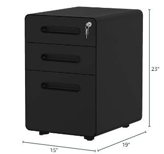 Photo 3 of (NON-REFUNDABLE) YITAHOME 3-Drawer Rolling File Cabinet, Metal Mobile File Cabinet with Lock, Filing Cabinet Under Desk fits Legal/A4 Size for Home/Office, Fully Assembled-Black
