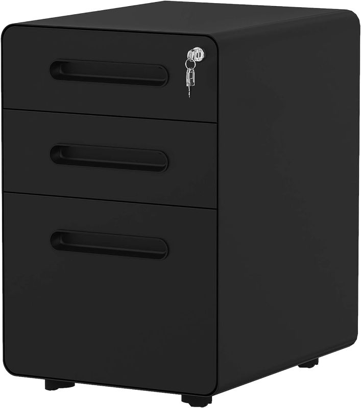 Photo 1 of (NON-REFUNDABLE) YITAHOME 3-Drawer Rolling File Cabinet, Metal Mobile File Cabinet with Lock, Filing Cabinet Under Desk fits Legal/A4 Size for Home/Office, Fully Assembled-Black
