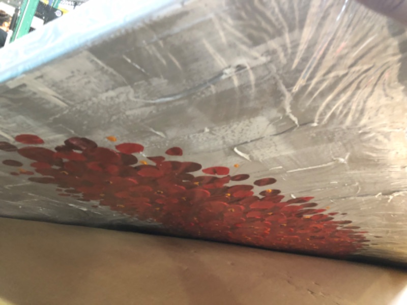 Photo 1 of Hand Painted Large Textured Red Canvas Wall Art Flower Painting Wall Decor Floral Artwork