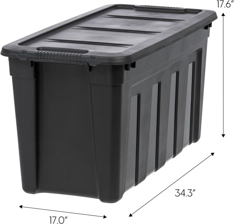 Photo 1 of ***USED*MINOR DAMAGE SCUFFS FROM USE***
IRIS USA 31 Gallon Stackable Storage Container with Lid and Easy-Grip Handle, Black