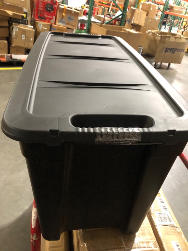 Photo 3 of ***USED*MINOR DAMAGE SCUFFS FROM USE***
IRIS USA 31 Gallon Stackable Storage Container with Lid and Easy-Grip Handle, Black