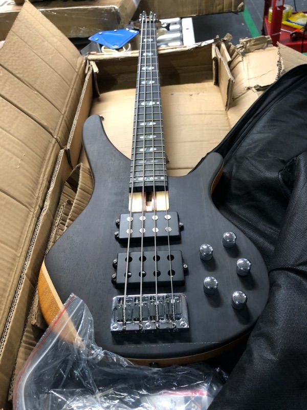 Photo 2 of Electric Bass Guitar 4 Strings Full Size P Bass Beginner Kit Black for Starter with Gig Bag, Guitar Strap, and Guitar Cable (4)