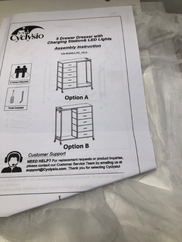 Photo 2 of **READ NOTES**Cyclysio Dresser for Bedroom with Clothes Rack, 5 Drawers Dresser with Charging Station & LED Lights, White Storage Chest of Drawers with Wheels, Fabric Bins, Wooden Top, Bedroom, Closet, Kidsroom