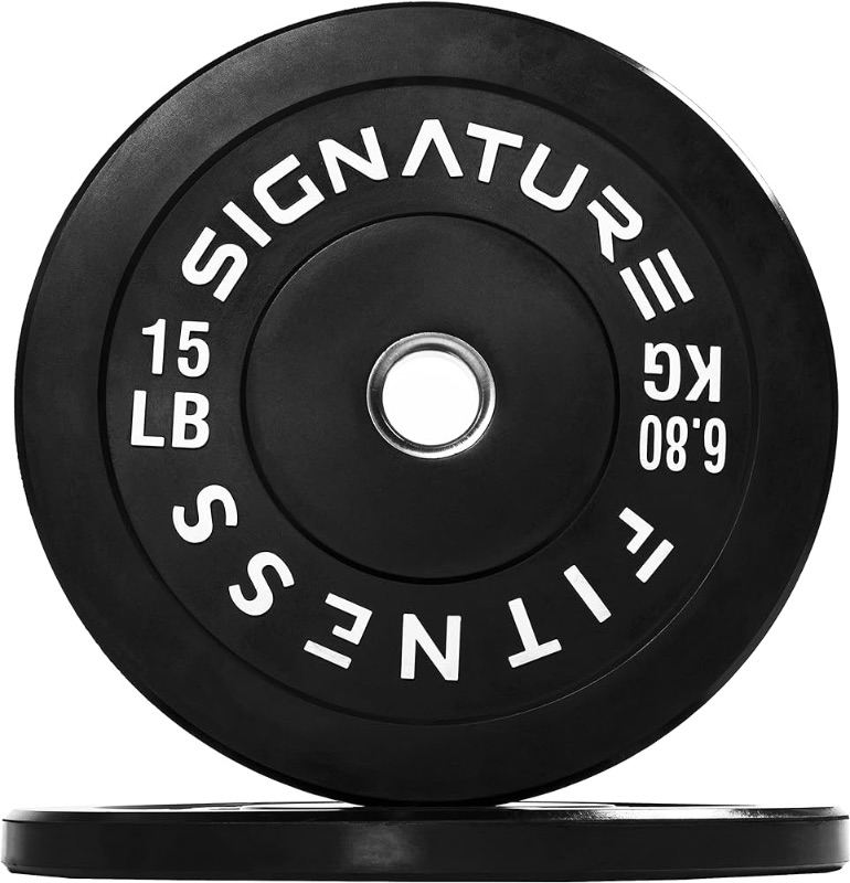 Photo 1 of ***READ NOTES***
Signature Fitness 2" Olympic Bumper Plate Weight Plates with Steel Hub, Pairs, Sets or Sets with 7FT Olympic Barbell, Multiple Options