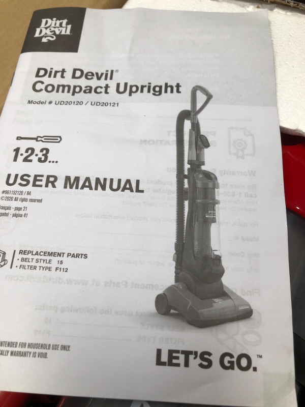 Photo 1 of Dirt Devil Endura Lite Bagless Vacuum Cleaner, Small Upright for Carpet and Hard Floor, Lightweight, UD20121PC, Red