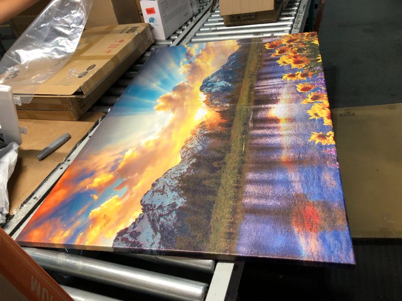 Photo 2 of ***DAMAGED - CREASED - SEE PICTURES***
Sunset Mountain Wall Art, Grand Teton National Park Landscape Canvas Wall Decor 32x48" Sunflower Pictures Artwork Nature River Scenery Prints Painting Home Decoration for Living Room Bedroom Kitchen