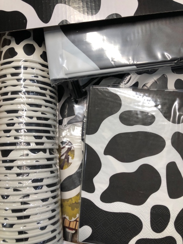 Photo 3 of **NON REFUNDABLE NO RETURNS SOLD AS IS***USED - PACKAGING DAMAGED - LIKELY MISSING PIECES***
Serves 30 Essential Party Pack Cow Print Party Supplies 9" Dinner Paper Plates 7" Dessert Paper Plates 9 oz Cups 3 Ply Napkins Photo Props Banner Table Cover Cow 