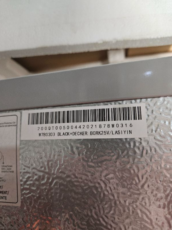 Photo 5 of **DOOR OFF HINGES - MISSING HARDWARE**
BLACK+DECKER BCRK25V Compact Refrigerator Energy Star Single Door Mini Fridge with Freezer 2.5cuft