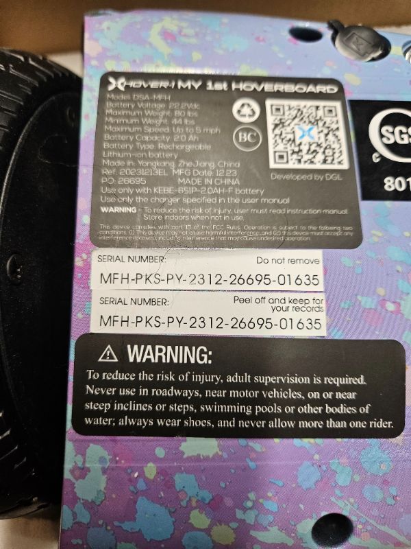 Photo 3 of **UNABLE TO FULLY TEST - TURNS ON**
Hover-1 My First Hoverboard Electric Self-Balancing Hoverboard for Kids with 5 mph Max SpeedPink Spots Hoverboard