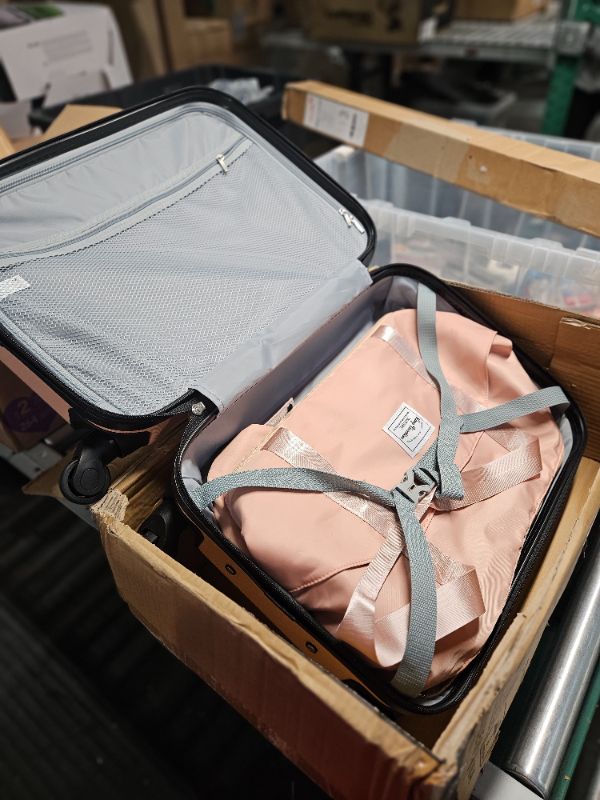 Photo 1 of LONG VACATION Luggage Sets 20 IN Carry on Suitcase ABS Handshell Luggage 3 Piece Set 20 INCH PINK