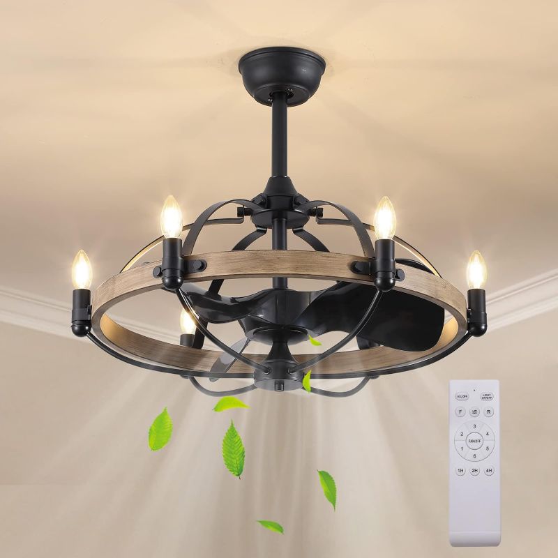 Photo 1 of **UNABLE TO TEST**
Siljoy 27.17" Farmhouse Ceiling Fan with Light and Remote Control, Classic Black