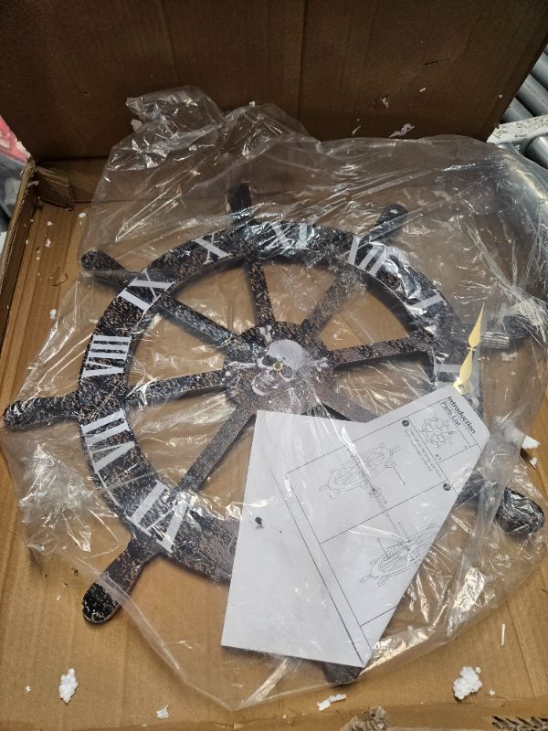 Photo 1 of **UNABLE TO TEST**
ETELI Wall Clock Battery Operated Large Modern Wooden Skull Ship Helm