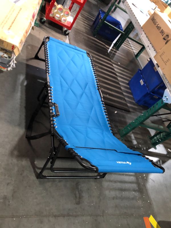 Photo 6 of ***MAJOR DAMAGE - HUGE SLASH - COT IS NOW UNSTABLE - SEE PICTURES***
VILLEY Oversized Padded Chaise Lounge with Cushion, Foldable Camping Cot Blue