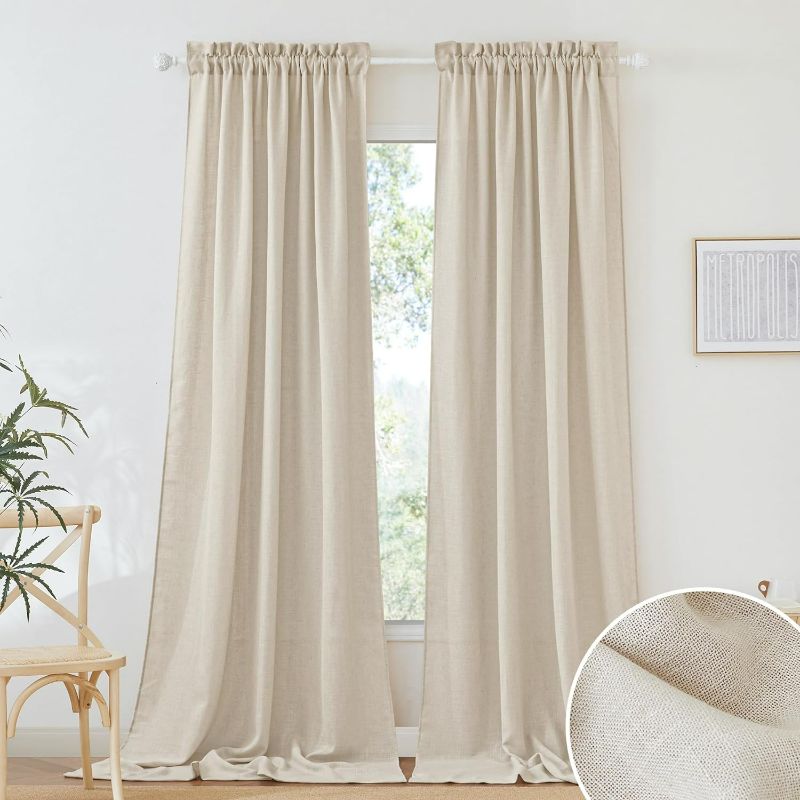 Photo 1 of (READ FULL POST) RYB HOME Sheer Curtains 108 inches Long, Linen Textured Wave Semi Sheer Privacy Curtains for Bedroom Living Room High Ceiling Window Decor, Deep Beige, W 52 x L 108, 1 Pair W 52 x L 108 Deep Beige