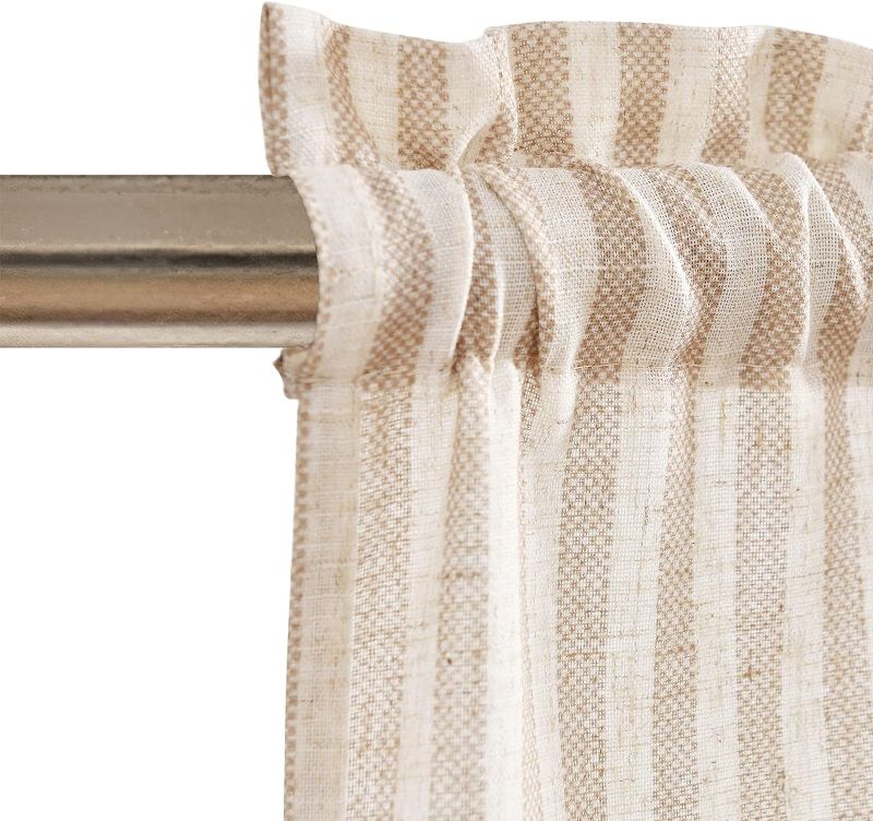 Photo 1 of  Kitchen Valance Linen Stripe Short Curtain Taupe on Beige SET OF 2