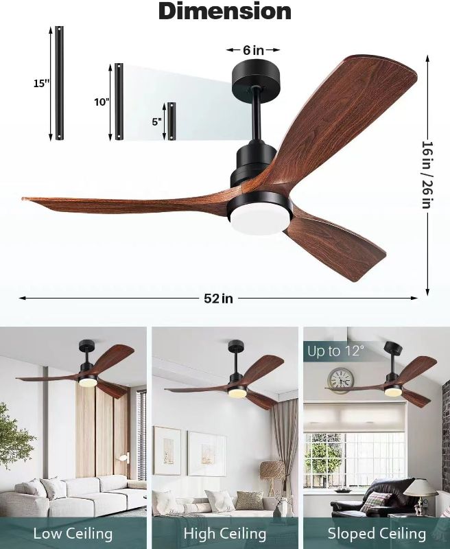 Photo 3 of (READ FULL POST) Ceiling Fans with Lights and Remote, 52 Inch Outdoor Ceiling Fan for Patios with Light 3 Downrods, 3 Blades Modern Ceiling Fan Noiseless Reversible DC Motor, Wood Fan for Farmhouse Walnut Wood 52 Inch