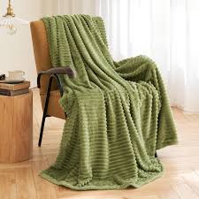 Photo 1 of  Olive Green Fleece Throw Blanket