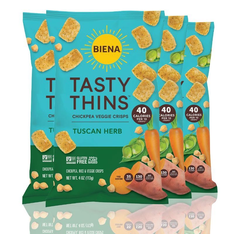 Photo 1 of ***(EXP:08/26/2024- )NONREFUNDABLE***BIENA Tasty Thins Veggie Crisps – Tuscan Herb, 4-Pack, 4 oz Bags – Chickpeas & Veggies, Vegan, Gluten Free, Dairy-Free, Non-GMO, Allergy-Friendly,...
