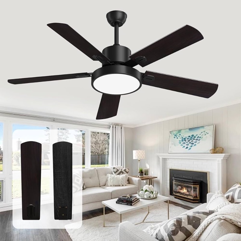 Photo 1 of ***USED***Ceiling Fans with Light and Remote,52 inch Black Outdoor Ceiling Fans for Patio,6 Speeds, 3 Color Tones Adjustable LED for Bedroom,Indoor, Modern Far