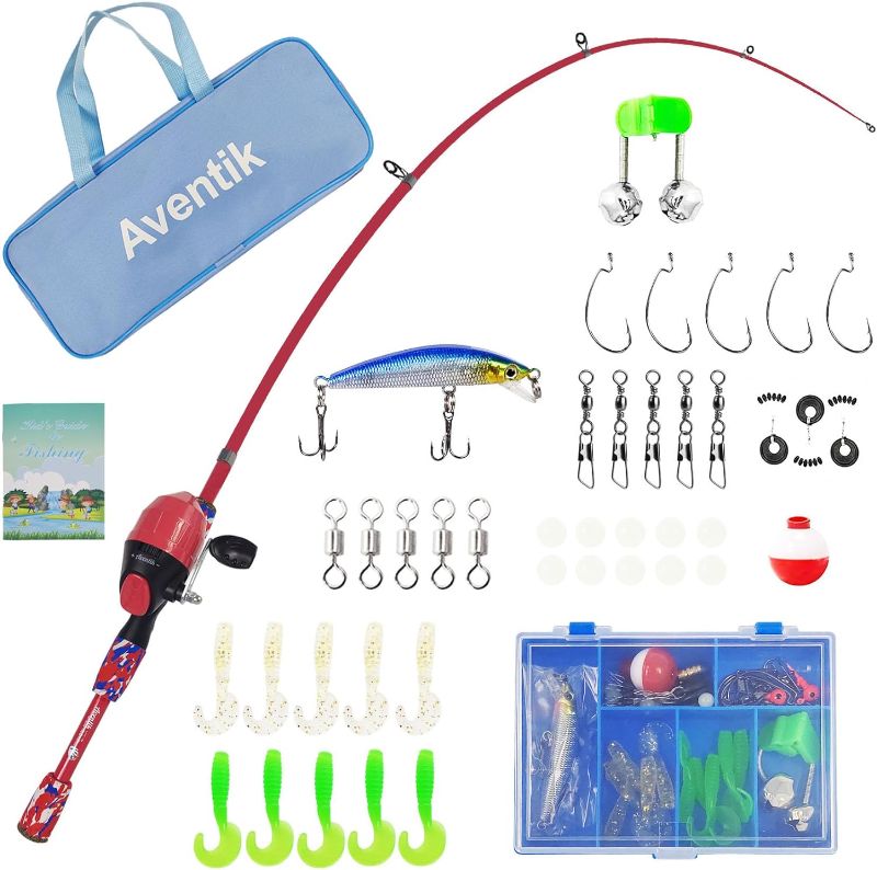 Photo 1 of Aventik Kids Fishing Pole - Kids Fishing Starter Kit - with Tackle Box, Reel, Practice Plug, Beginner's Guide and Travel Bag for Boys, Girls

