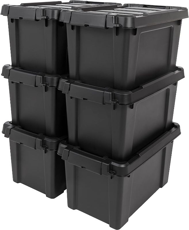 Photo 1 of 
IRIS USA 5 Gallon Lockable Storage Totes with Lids, 6 Pack - Black 